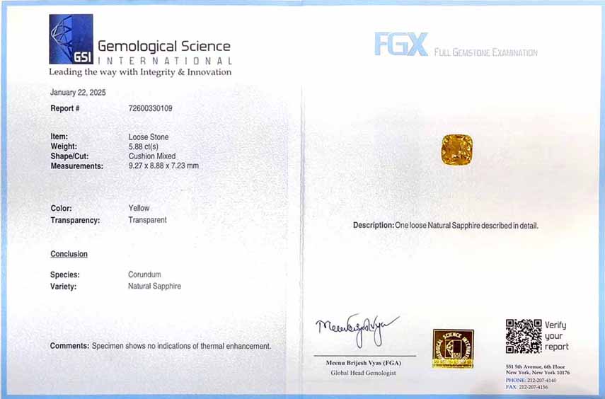 Yellow natural sapphire