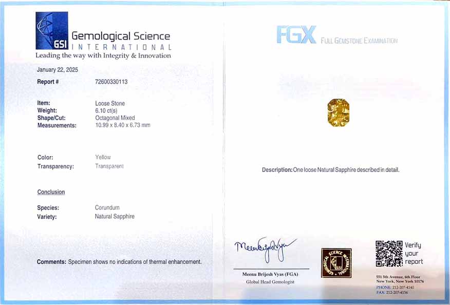 Yellow natural sapphire