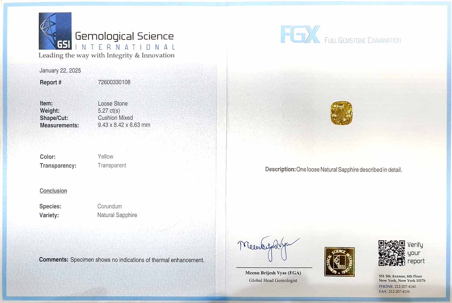 Yellow natural sapphire